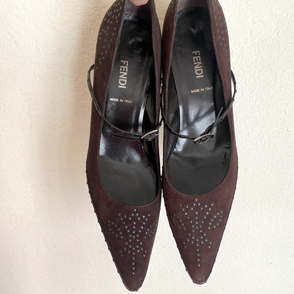 Fendi Suede Studded Kitten Heels